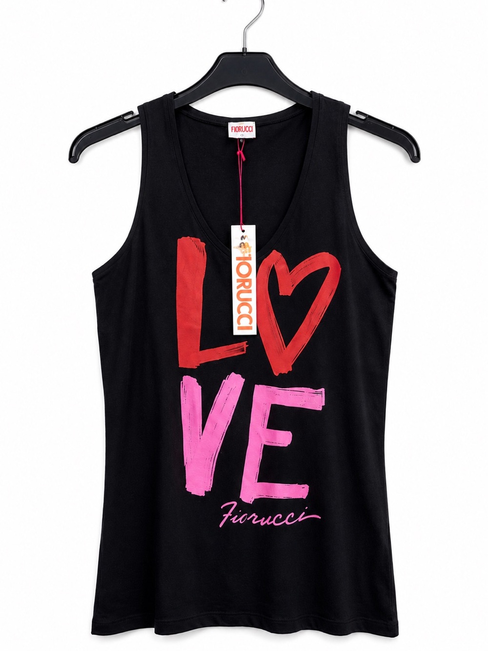 Fiorucci LOVE Graphic Tank Top Black Pink Red XS NWT Logo Sleeveless Y2K Chic